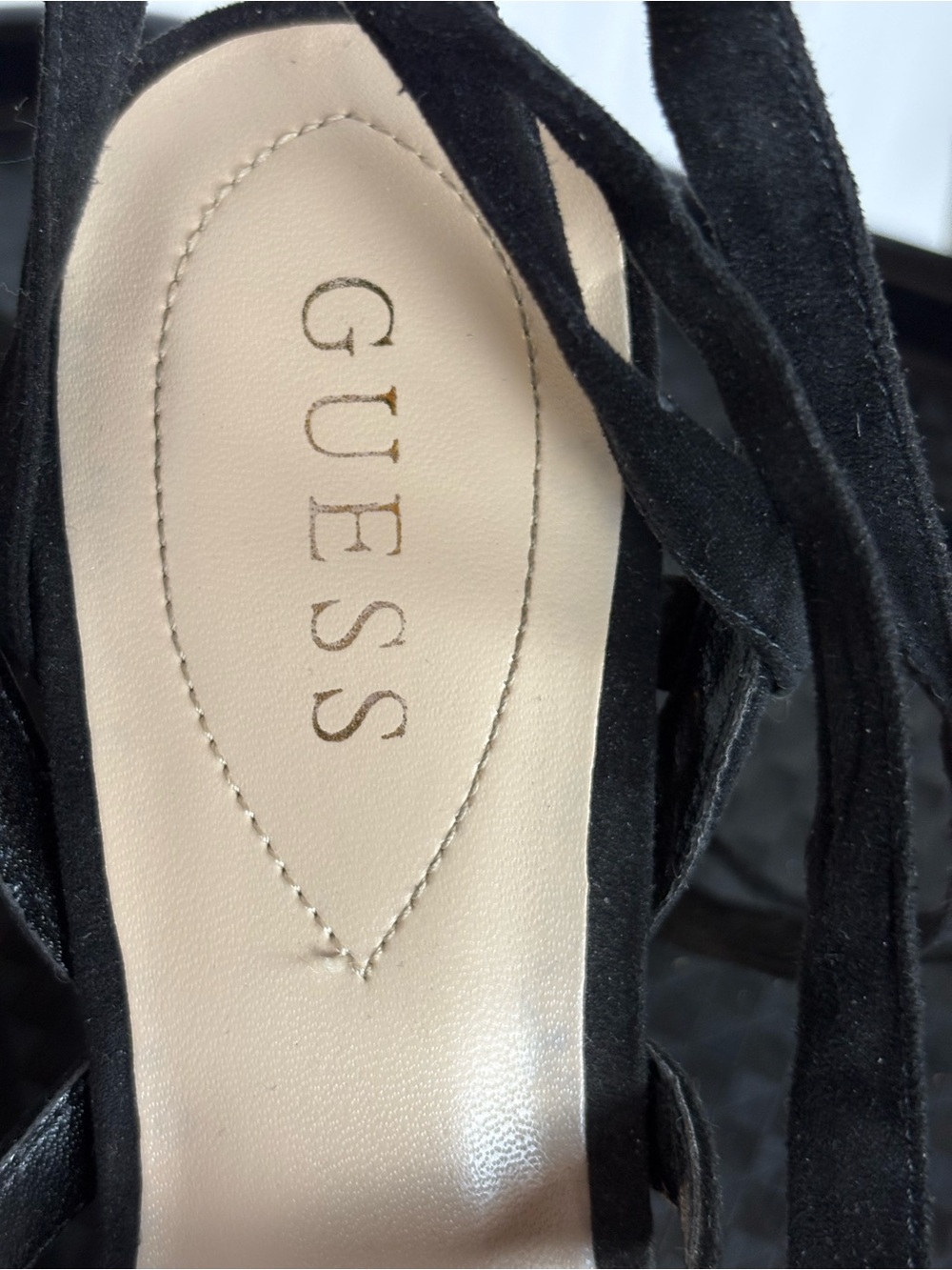 GUESS Black Fabric Lace-Up Cork Platform Wedges - Picture 6 of 9